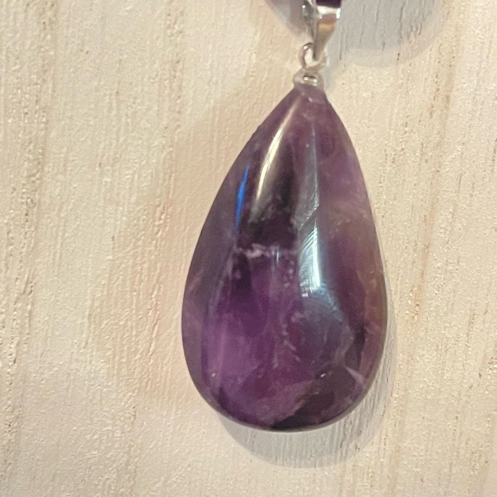 Amethyst pendant purple silver plated 18” chain necklace NEW handmade